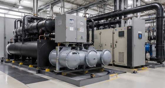 Industrial chiller units inside a plant